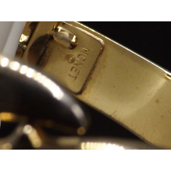 Vintage Monet Mesh Finish Hinged Bracelet, Gold Plated Bangle, 1960s - Picture 9 of 10